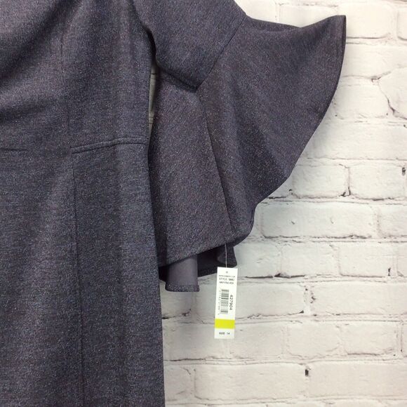 R&M Richards Party Dress Womens Size 14 Navy/Silver Metallic Cruise Bell Sleeve - Picture 5 of 10